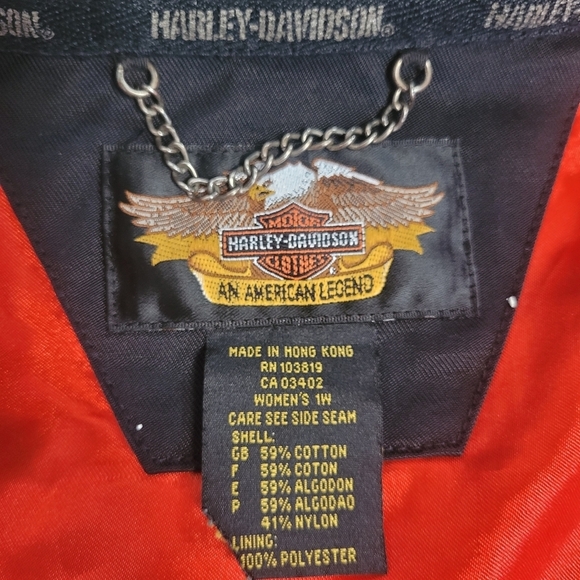 Harley Davidson Motorcycle Black/Orange Waxed Denim Zip Jacket Plus Size 1W - Picture 12 of 14